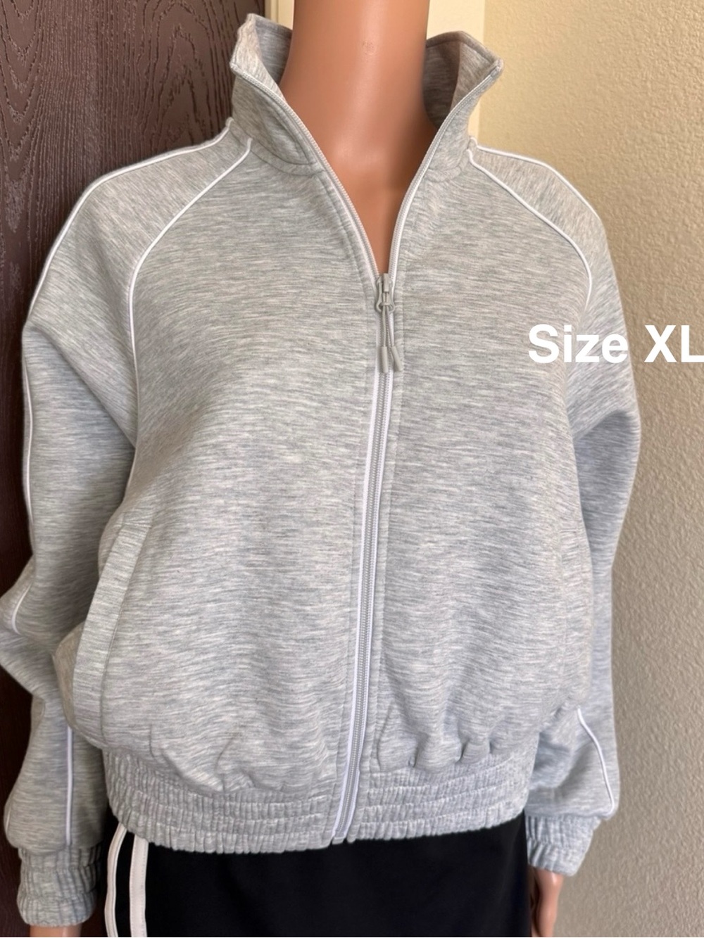 Avia Women's ScubaKnit Track Jacket, Size XL, Light Grey Heather